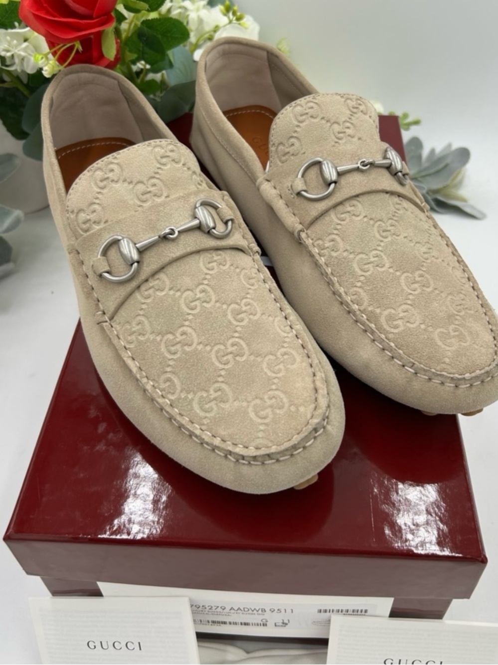 Men's Gucci, GG embossed suede driver loafers size 11 fits 12 US made in Italy - Picture 8 of 8